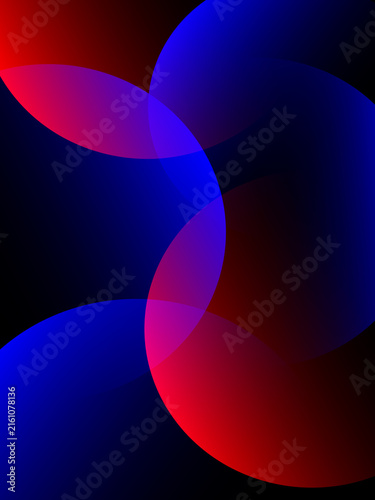 Abstract Neon Blue and Red Overlapping Circles Gradient Background