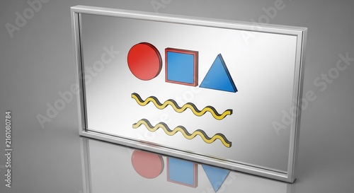 Obraz w ramie 抽象的な幾何学模様、反射する鏡面、教育、デザイン