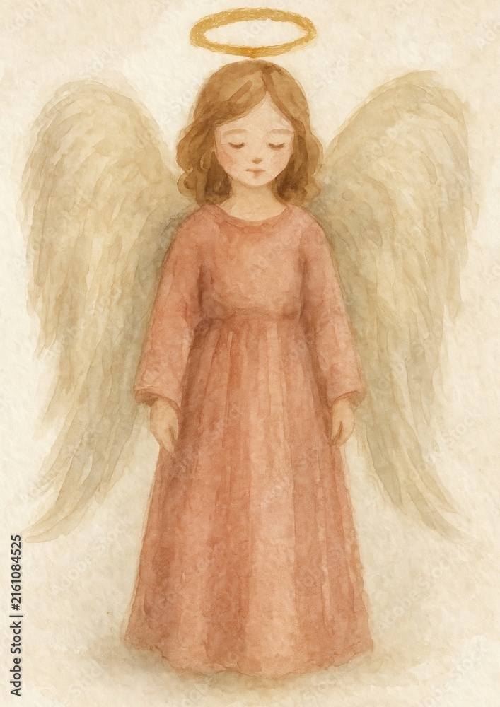 Naklejka premium Serene angelic watercolor mobile wallpaper.