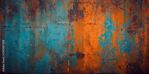 Rusty Metal Surface with Blue and Orange Patina Texture