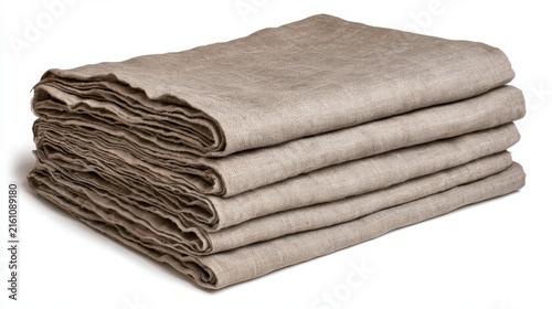 Stack of folded linen fabric