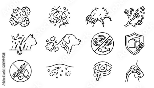 Foto Allergy and Allergen Types Line Icon Set Featuring Pet Dander Dust Mites Seafood