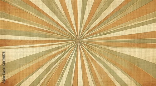 Abstract vintage sunburst pattern background with retro radial rays in warm earthy tones, featuring a distressed aged texture