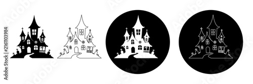 Spooky Haunted House Icons in Solid, and Circular Badge Styles