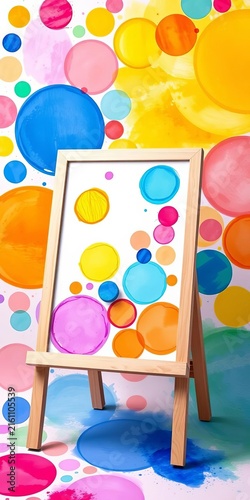 Soft pastel easel with colorful circles perfect for art education creative projects and children's illustrations, modern design, educational tool