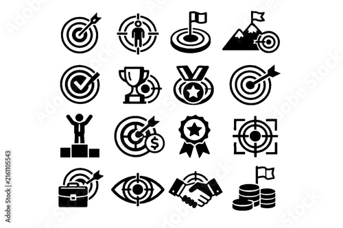 Goals and Achievement Icon Set – Target, Success, Motivation and Performance Symbols