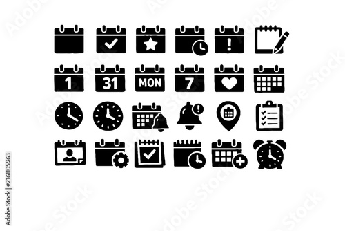 Calendar and Date Management Icon Set – Schedule, Planning, Events and Time Tracking Symbols