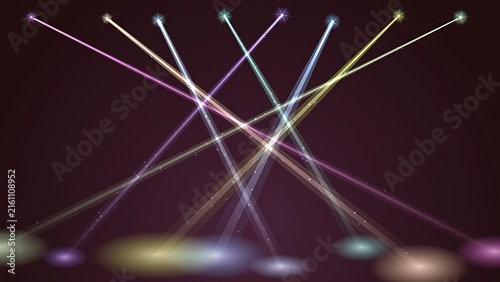 Dynamic stage lighting background with multiple colorful spotlights and beams spotlight lighting background illumination entertainment nightclub performance atmosphere abstract illustration