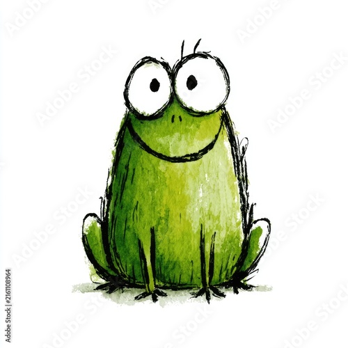 Cute green frog doodle illustration
