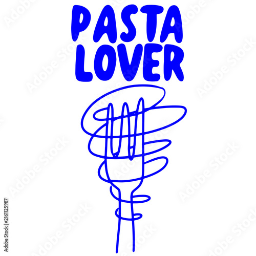 Cuadro en lienzo Pasta lover blue doodle illustration with spaghetti wrapped around dinner fork