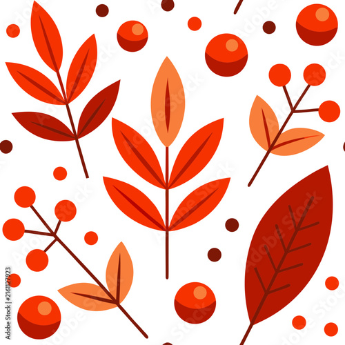 Autumn forest foliage motif featuring red berries and rustic leaves on neutral background for seasonal harvest festive holiday decor print.