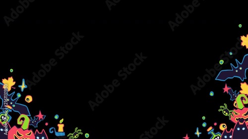 Seamless looping 2D cartoon playful Halloween animation frame for lower corners with transparent alpha channel and overlay elements on sides for stream border, video decoration, festive promotion.