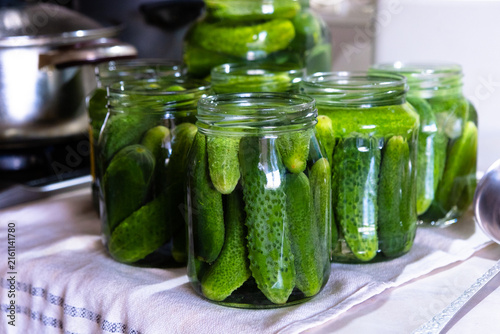 Homemade Pickled Cucumbers in Glass Jars