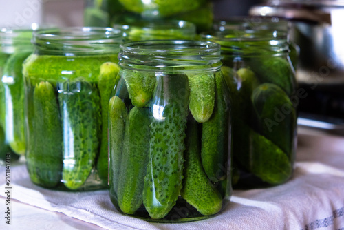 Homemade Pickled Cucumbers in Glass Jars