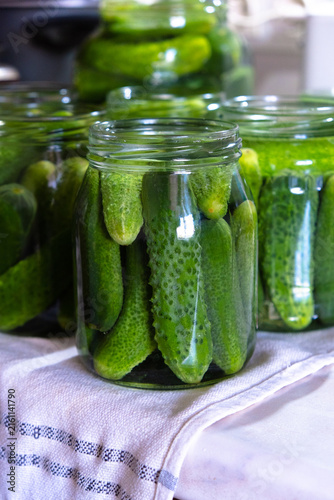 Homemade Pickled Cucumbers in Glass Jars