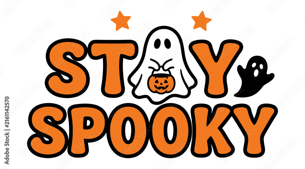 Fototapeta premium Stay spooky halloween typography with ghost and hand illustration