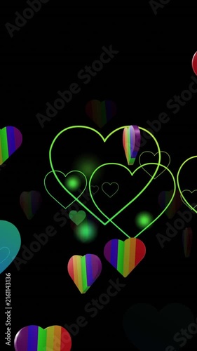 Animation of rainbow hearts over black background