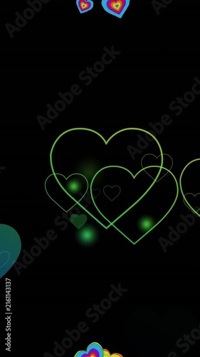 Animation of rainbow hearts over black background
