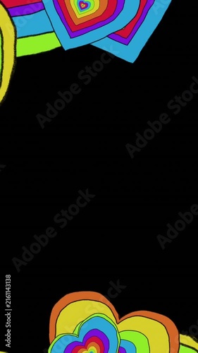 Animation of rainbow hearts over black background
