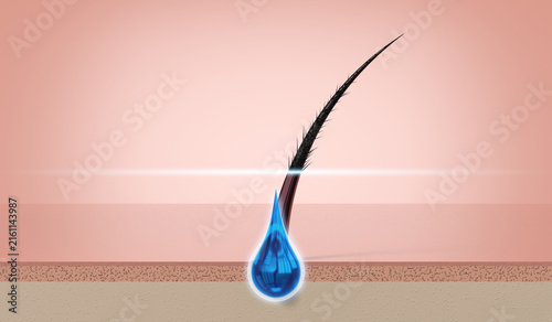 Single hair regeneration with shampoo drop - 3d illustration
