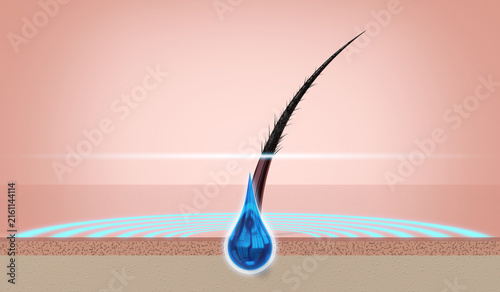 Single hair regeneration with shampoo drop - 3d illustration