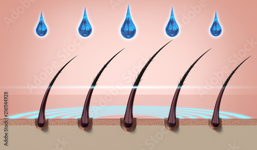 Hair regeneration with shampoo drops - 3d illustration