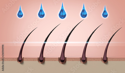 Hair regeneration with shampoo drops - 3d illustration