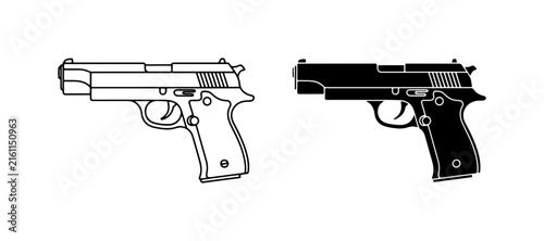 Cuadro en lienzo Pistol Icons, Handgun Vector Graphics, Firearm Silhouette, Weapon Illustration