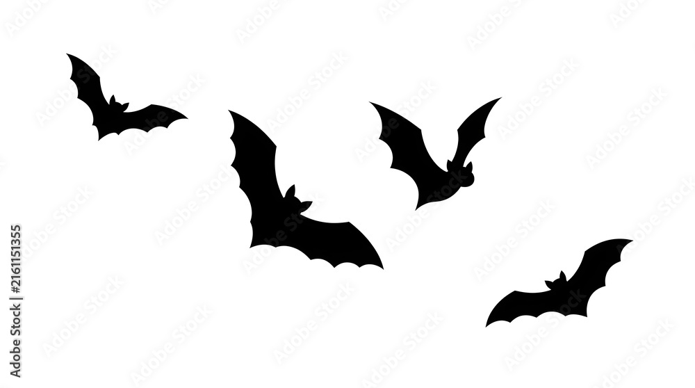 Fototapeta premium A spooky halloween night scene featuring silhouetted bats flying against a white background evoking autumnal and mysterious vibes