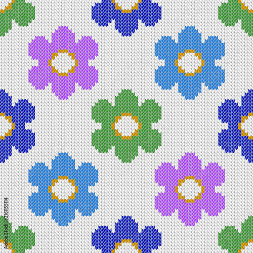 Foto Vector - knited colorful flowerheads seamless pattern.