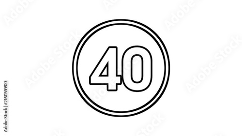 Number 40 animation motion graphics sign symbol in circle on white background video element
