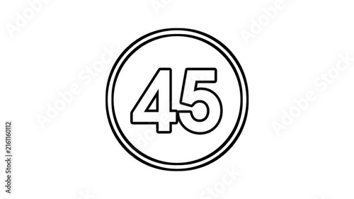 Number 45 animation motion graphics sign symbol in circle on white background video element