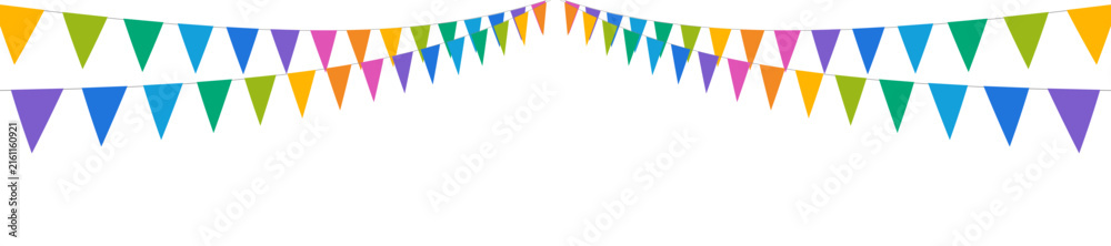 Fototapeta premium Colorful bunting flags. Festive garland string banner with colorful triangle pennants best for birthday and carnival decoration.