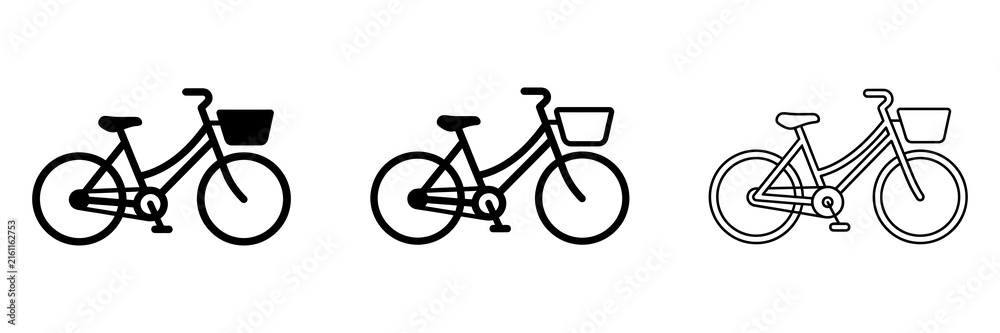 Fototapeta premium Bicycle with basket icon silhouette vector, bold outline and line art isolated illustration