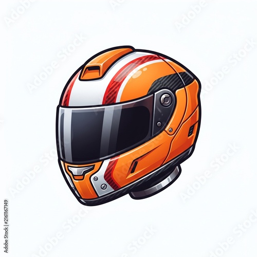 Orange Motorcycle Racing Helmet Side View Isolated on White Background