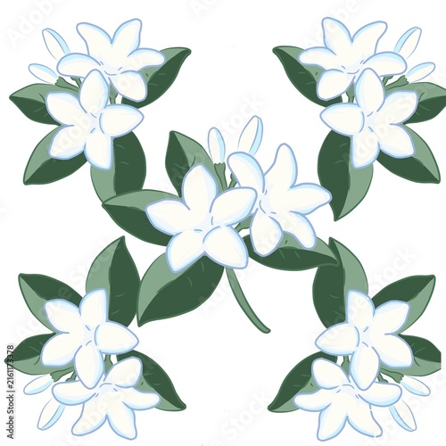 Hand drawn minimal white jasmine flower pattern illustration for shirt print