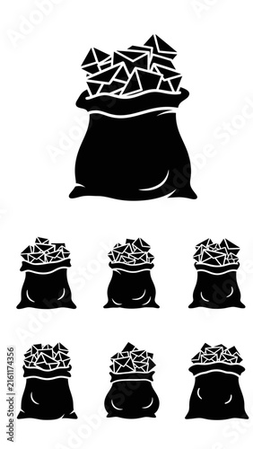 Sacks of mail and letters icons for delivery services.