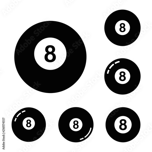 Black and white magic 8-ball icons for game design.