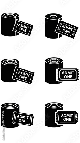 Black cinema ticket rolls admit one icon collection.