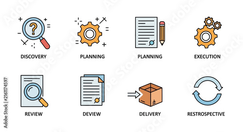 Business project management lifecycle icon collection.