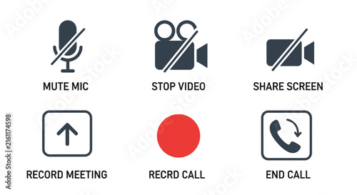 Business video call and meeting control icons.