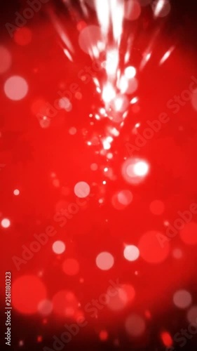 A vibrant red abstract background featuring glowing bokeh and falling leaves