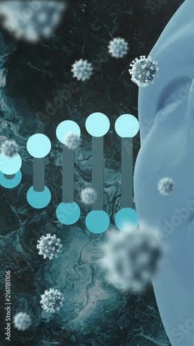 Animation of virus cells and dna over human face model and black background