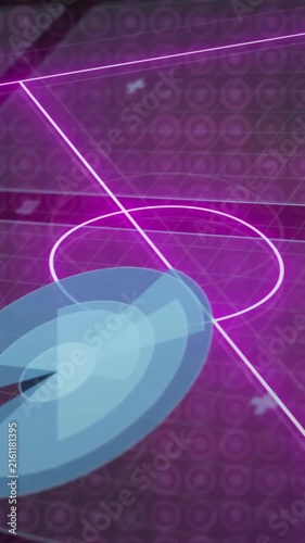 Animation of data processing over digital stadium on black background