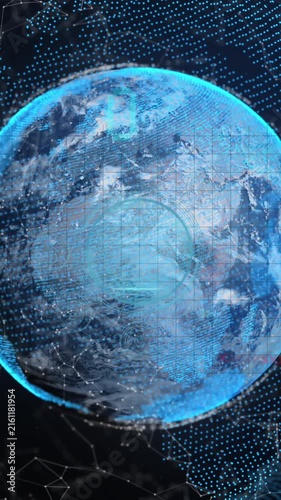 Animation of binary coding data processing over globe