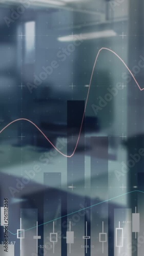 Animation of multiple graphs over unoccupied chairs in empty office