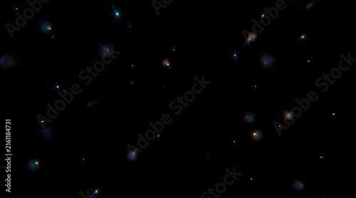 Abstract Glowing Bokeh Particles Floating In A Deep Dark Night Background