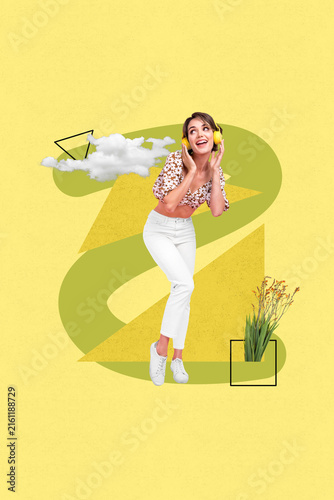 Картината върху платно Art image vertical photo collage of happy girl guy dance spring march occasion w