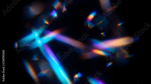 Abstract Rainbow Light Leaks and Prismatic Refraction on Dark Background