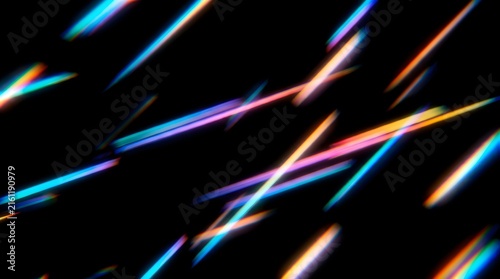 Abstract Motion Streaks of Vibrant Neon Light Trails on a Deep Black Background